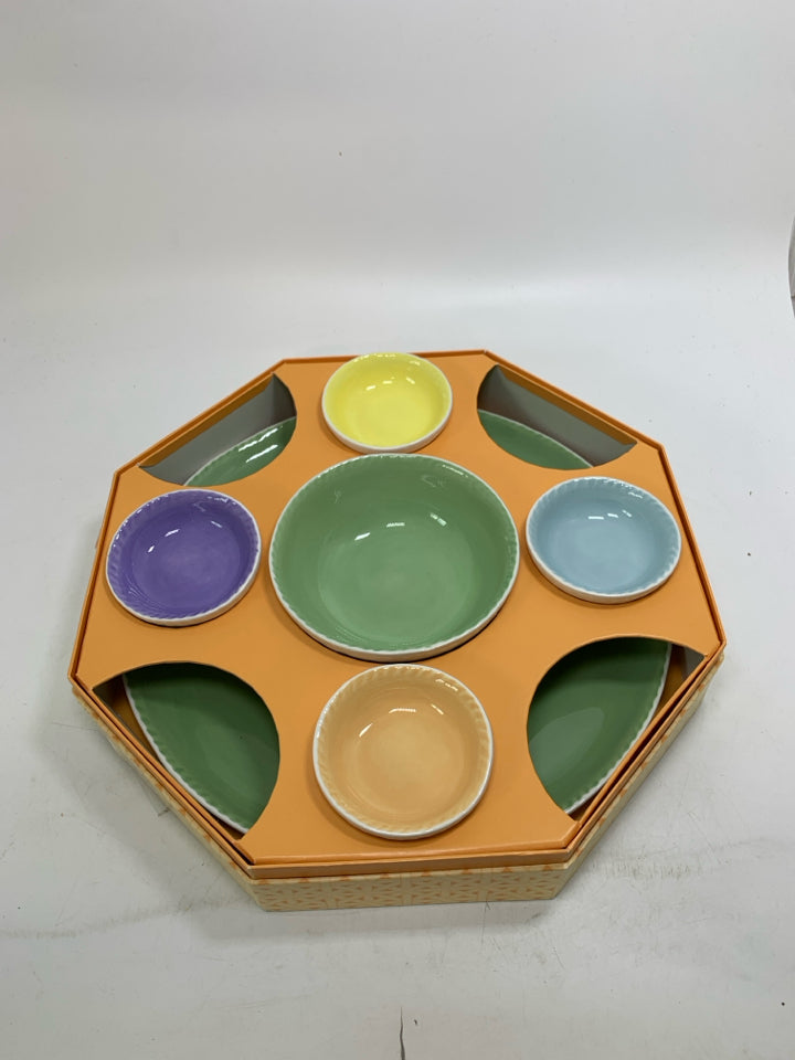 NIB VTG 6 PC JASMINE SUSHI PASTEL CERAMIC DISHES.