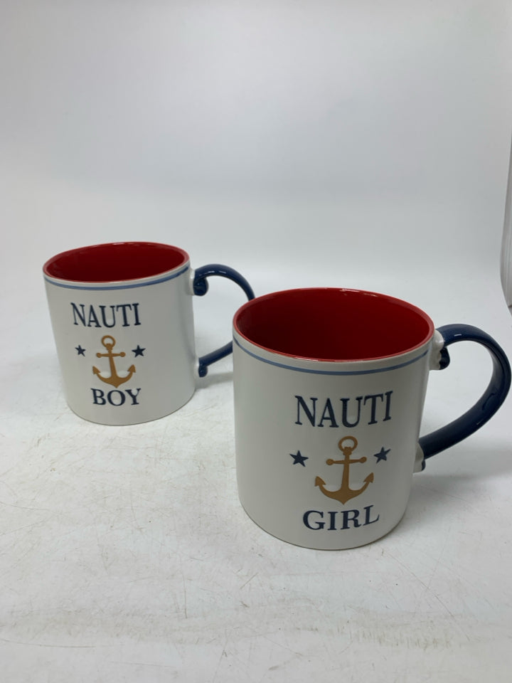 2 LARGE NAUTI BOY/GIRL MUGS.