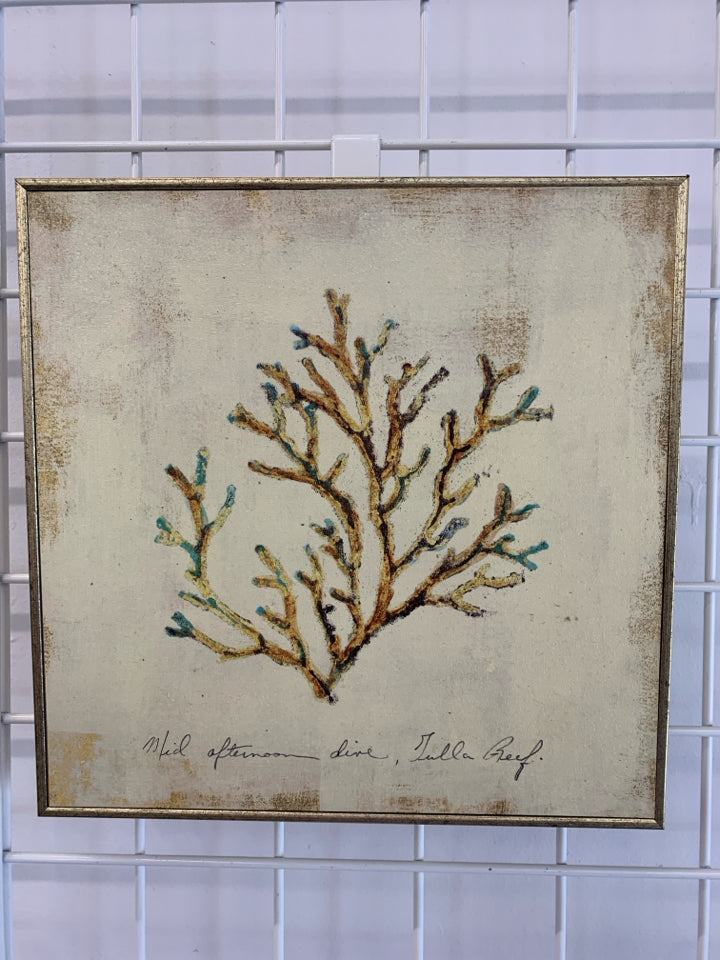 GOLD CORAL PAINTING IN GOLD FRAME.