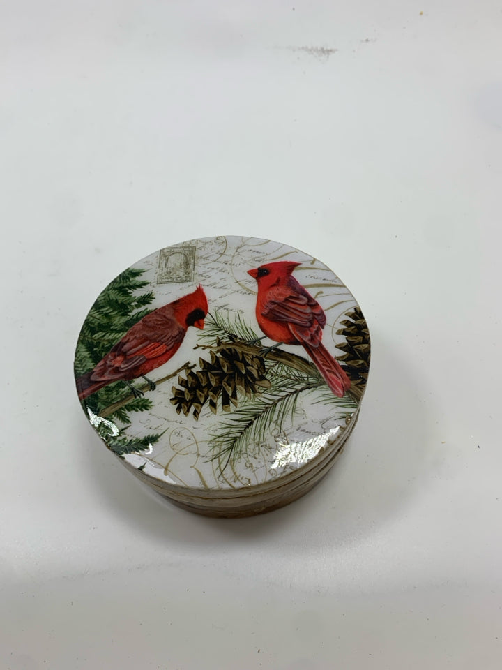 4 CARDINALS ON A BRANCH GLOSSY COASTERS.