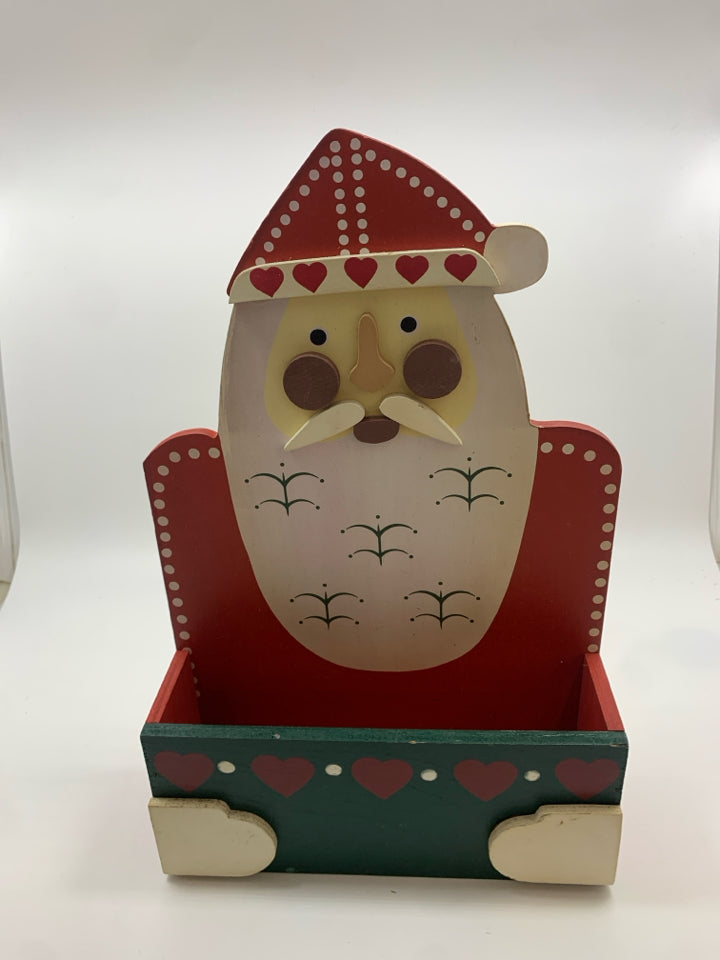 WOOD SANTA SHAPED WALL HANGING W/ CUBBY.