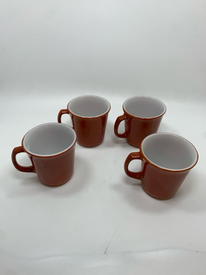 4 VTG ORANGE CORNING MUGS.