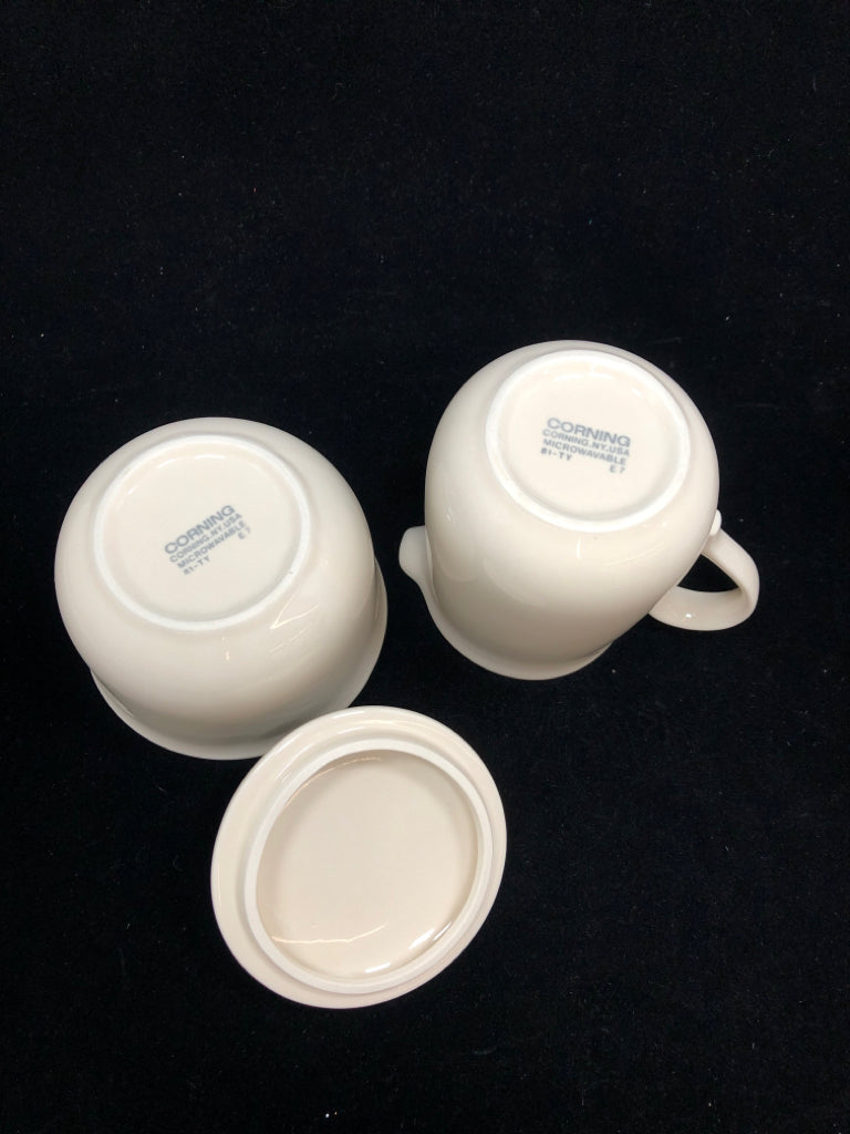 WHITE CREAM & SUGAR SET-CORNING.