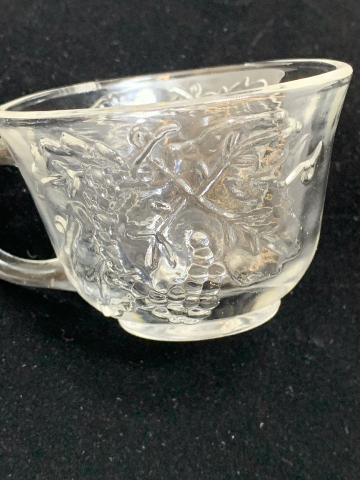 8 LEAF EMBOSSED CLEAR GLASS MUGS.