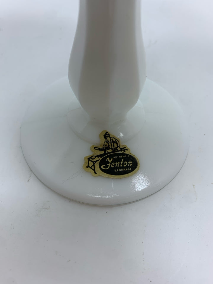 VTG FENTON MILK GLASS HOBNAIL CRIMPED PEDESTAL CANDY DISH.