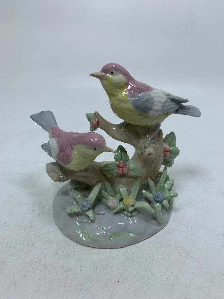 2 COLORFUL BIRDS ON BRANCH.