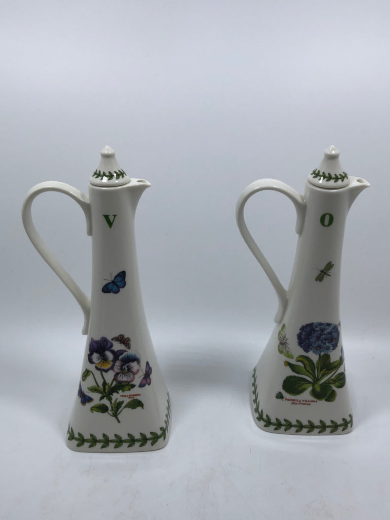 2 FLORAL OIL AND VINEGAR CRUET SET DISPENSERS.