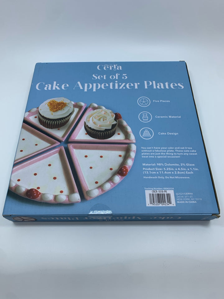 NIB 5PC CAKE APPETIZER PLATES.