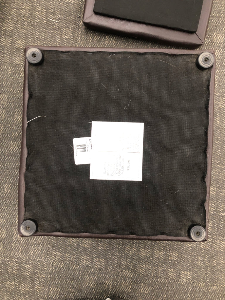 BROWN FAUX-LEATHER STORAGE CUBE.