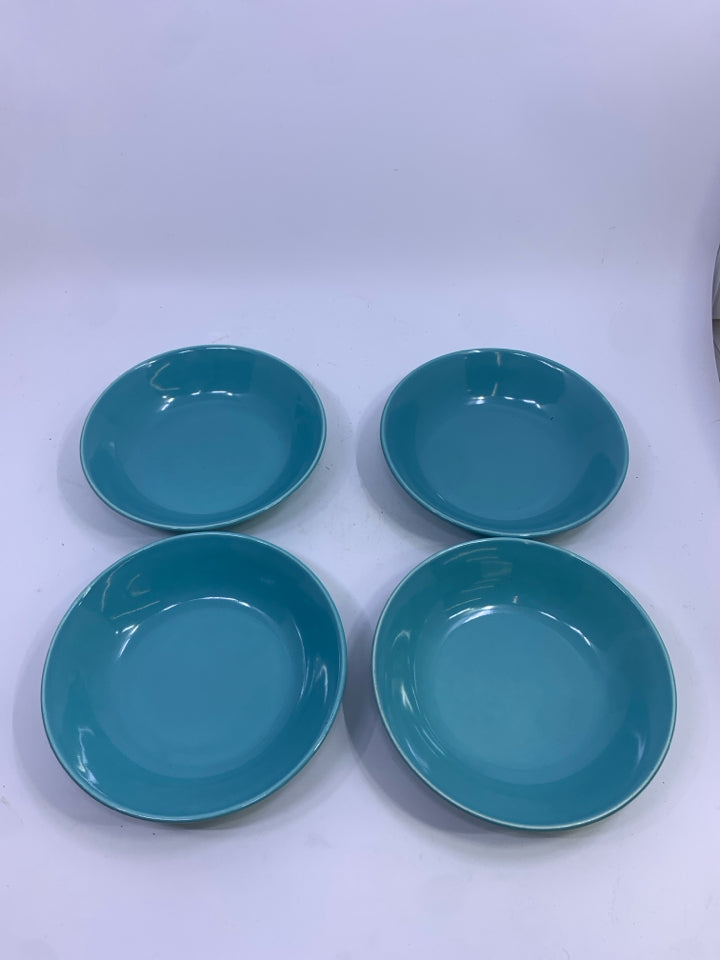 4 TEAL SALAD BOWLS.
