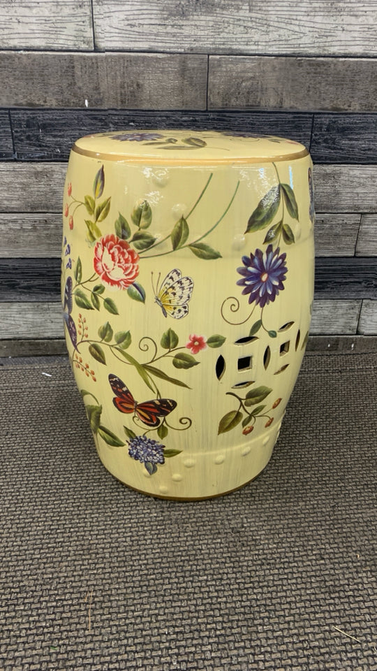 BUTTERFLY PAINTED GARDEN STOOL.