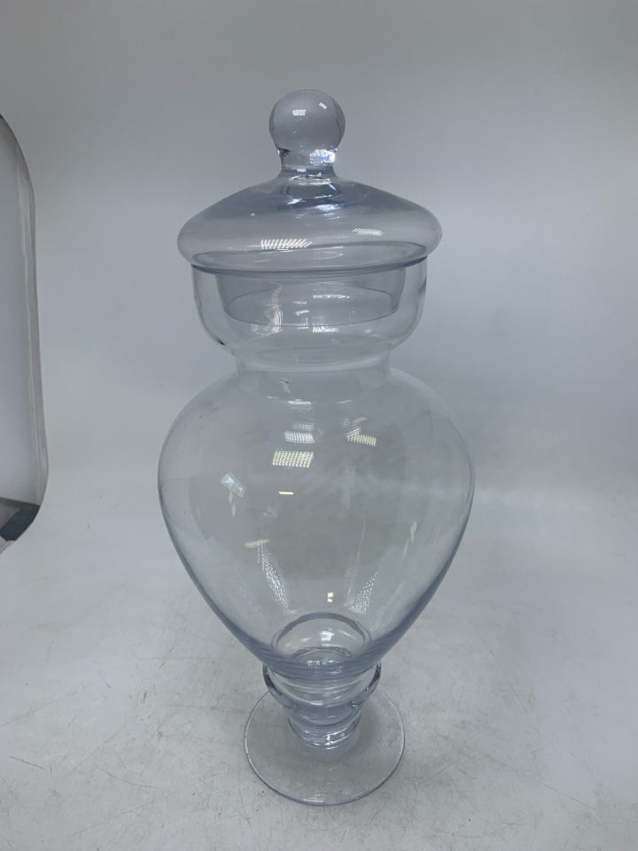 TALL GLASS APOTHECARY JAR.