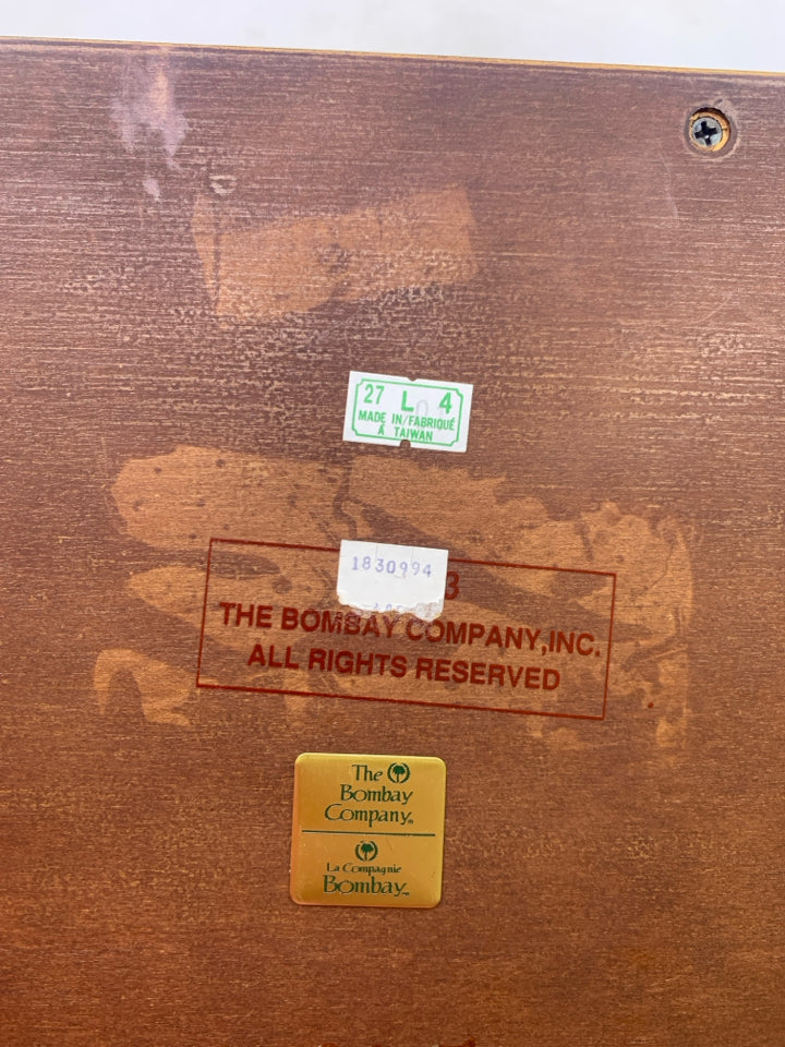 BROWN WOOD 3 DIVIDED TRAY W/ GOLD HANDLE.