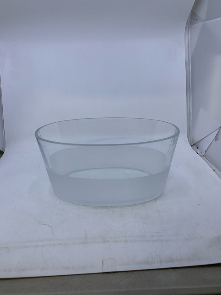 THICK HEAVY GLASS OVAL W/ FROSTED BOTTOM.