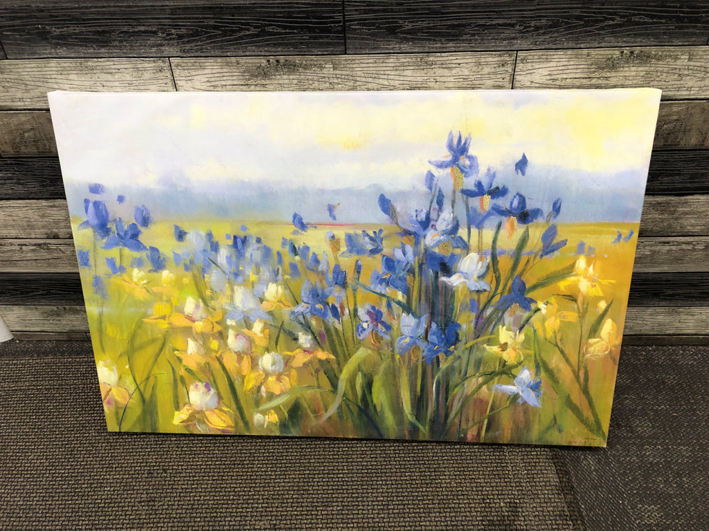 BLUE & YELLOW FLORALS ON CANVAS.