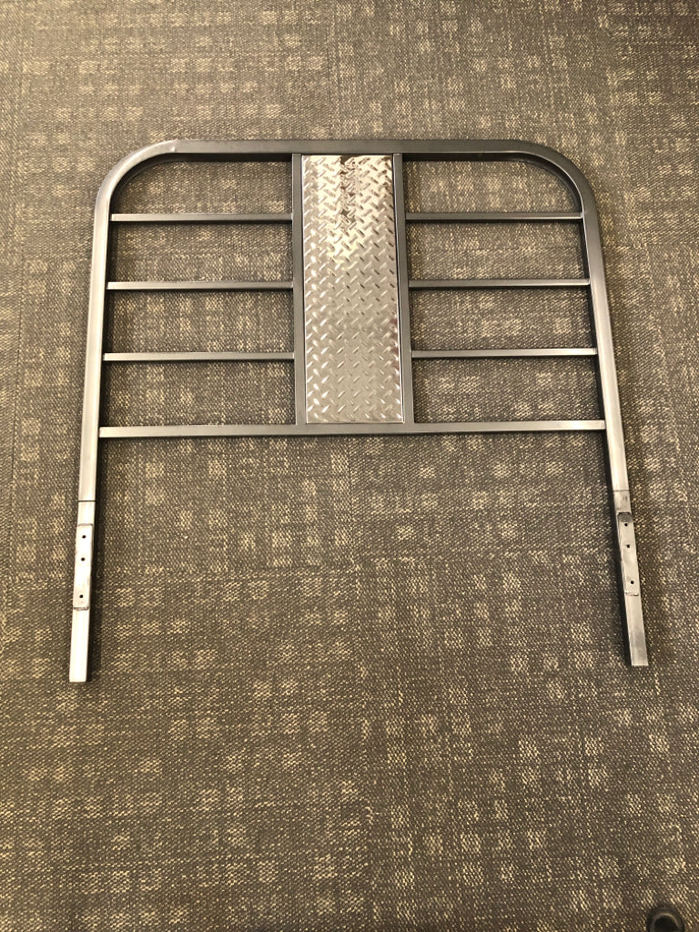 TWIN BLACK/SILVER METAL HEADBOARD W/METAL FRAME.