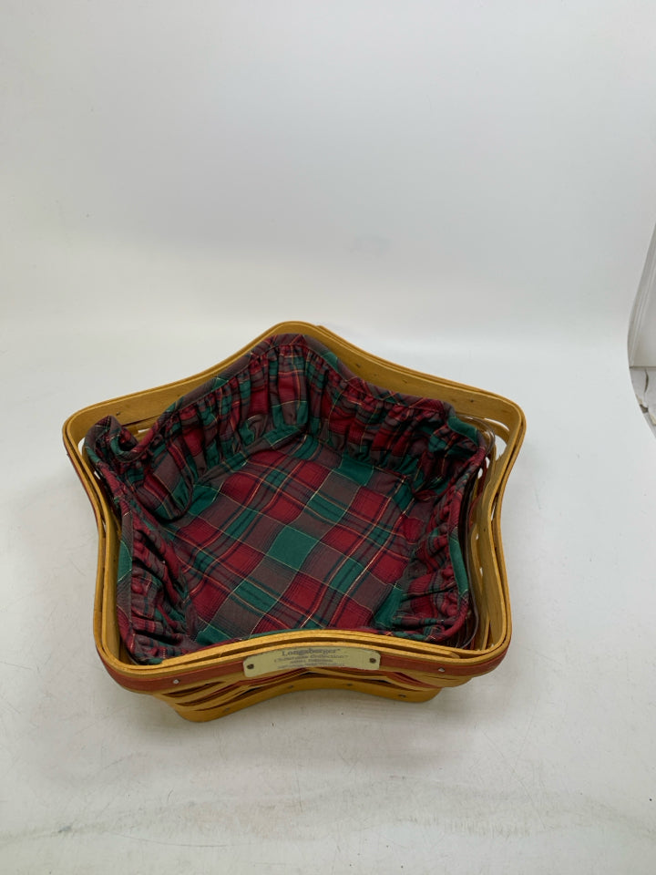 VTG LONGABERGER SHINING STAR PLAID LINER & PROTECTOR BASKET CHRISTMAS COLLECTION