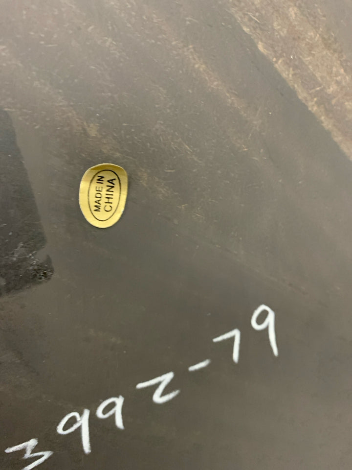 LARGE ROUND BRONZE METAL WALL MIRROR.