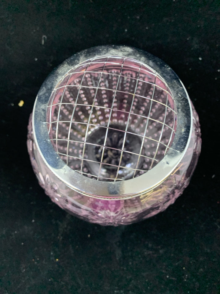 PINK FLORAL GLASS FLOWER FROG.