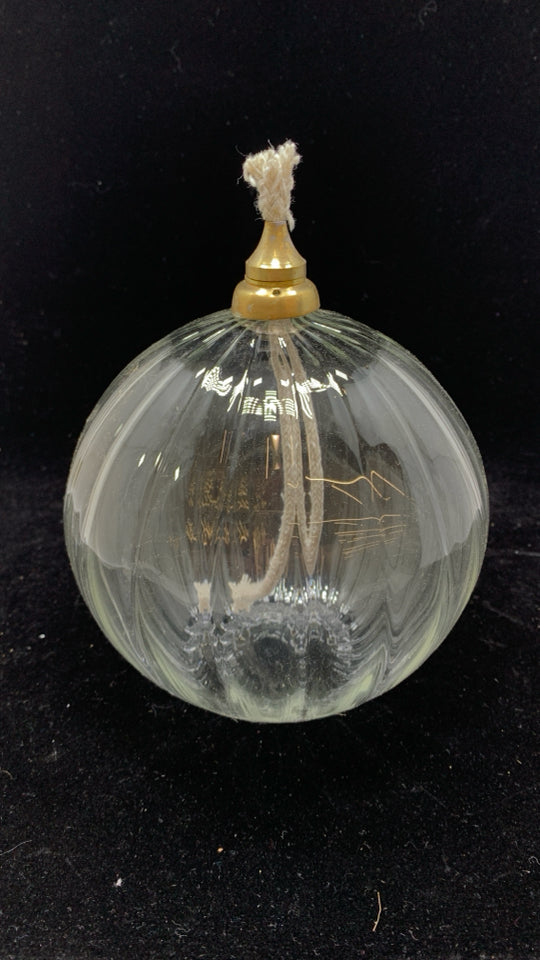 LARGE RIBBED GLASS OIL LANTERN BALL.