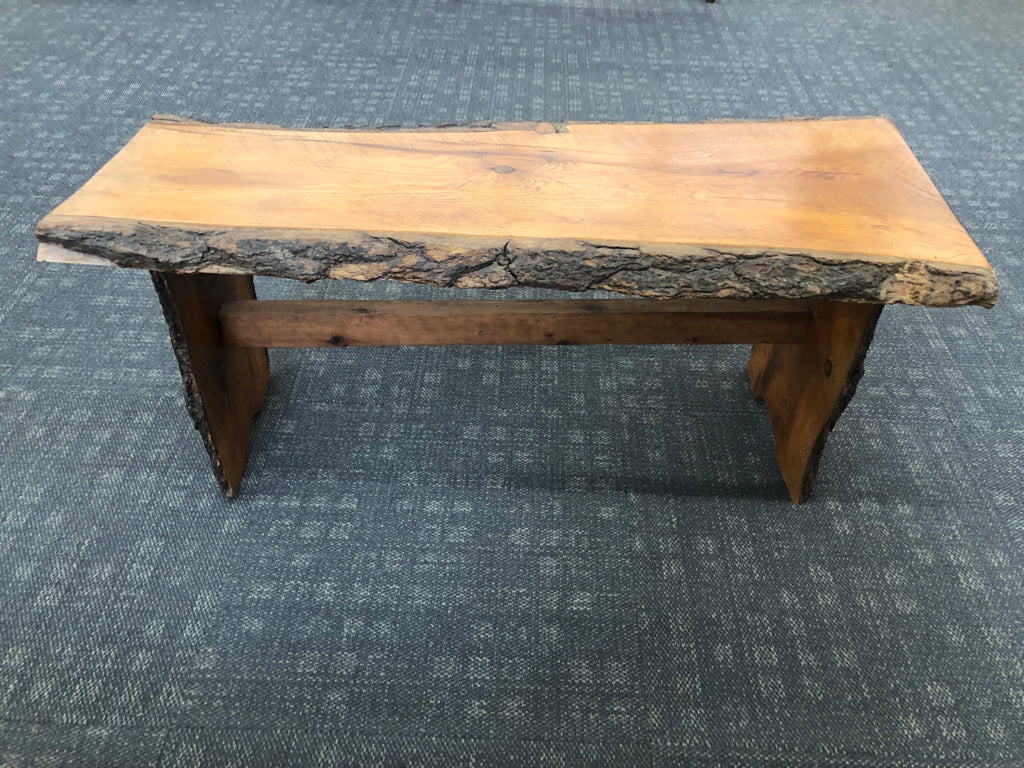 HANDCRAFTED SOLID OAK TREE LIVE EDGE BENCH.