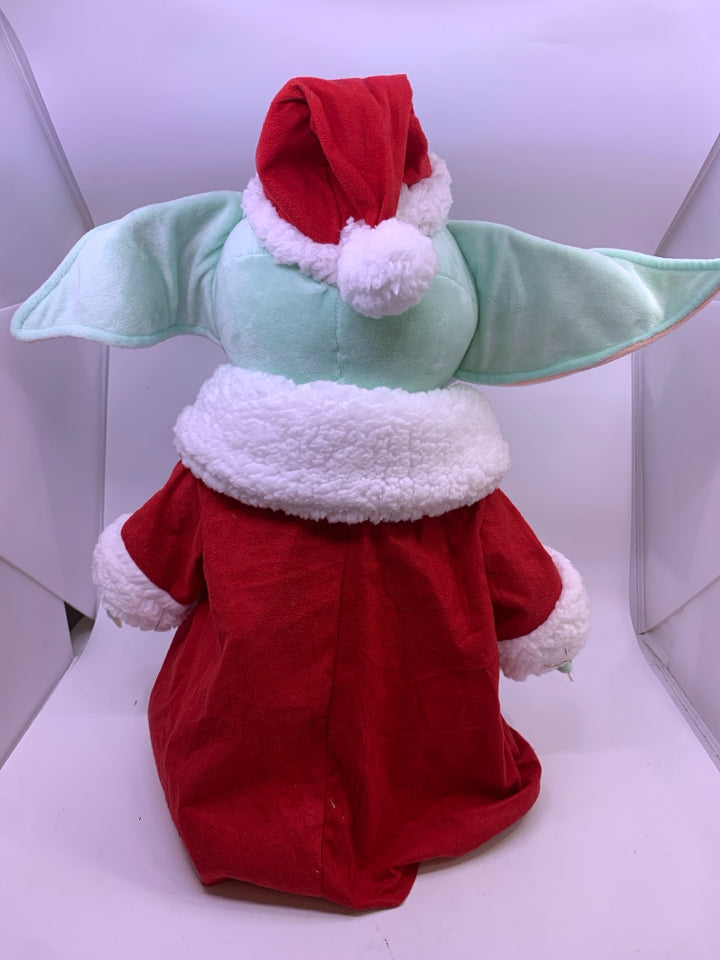STANDING PLUSH YODA DRESSED UP AS SANTA.