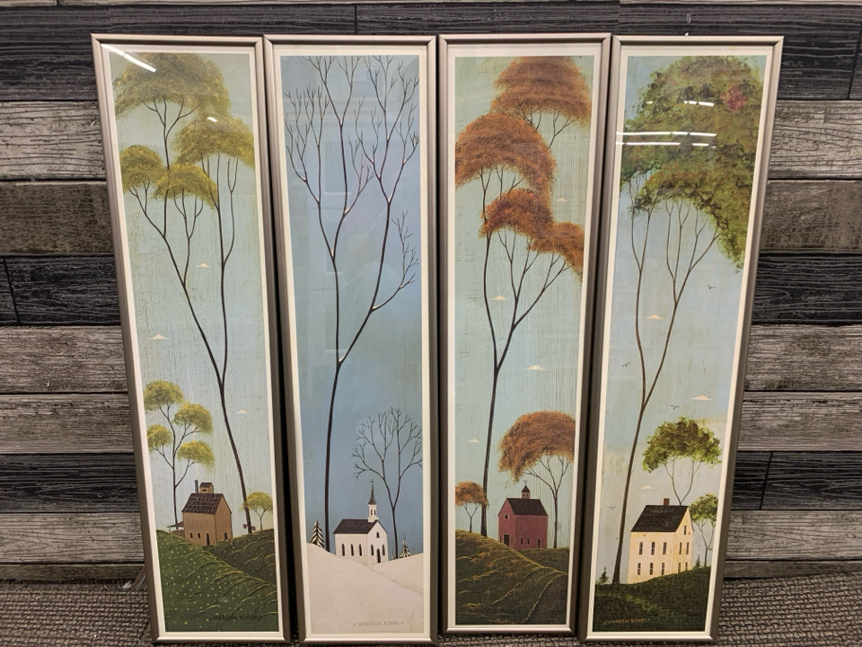 4PC WARREN KIMBALL SEASONS IN A SILVER FRAME WALL ART.