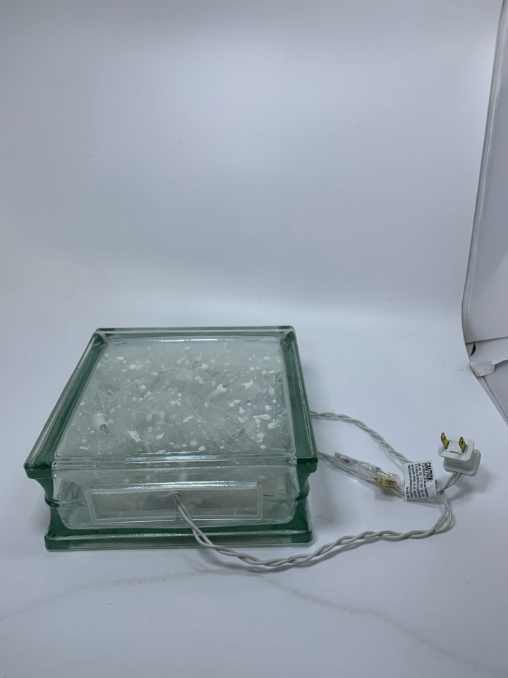 THICK SQUARE GLASS W/ WHITE FILLER INSIDE LIGHT UP.