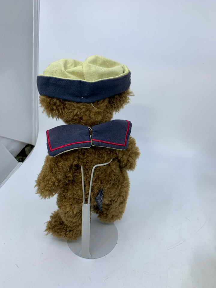SHAG BROWN BEAR W/ NAUTICAL BIB & STAND BOYDS BEAR.