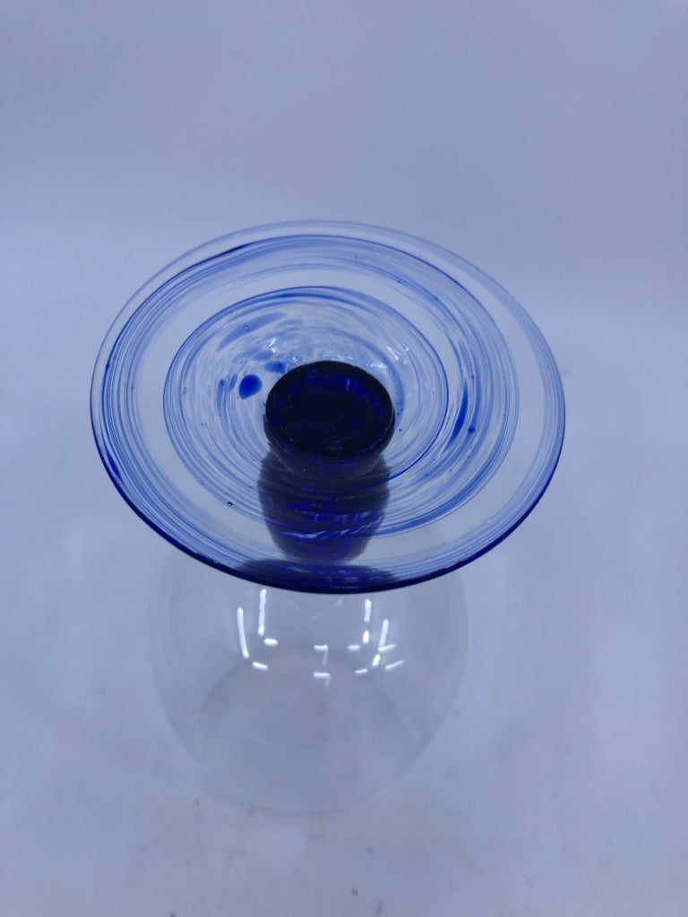 8 BLUE STEM WINE GLASSES.