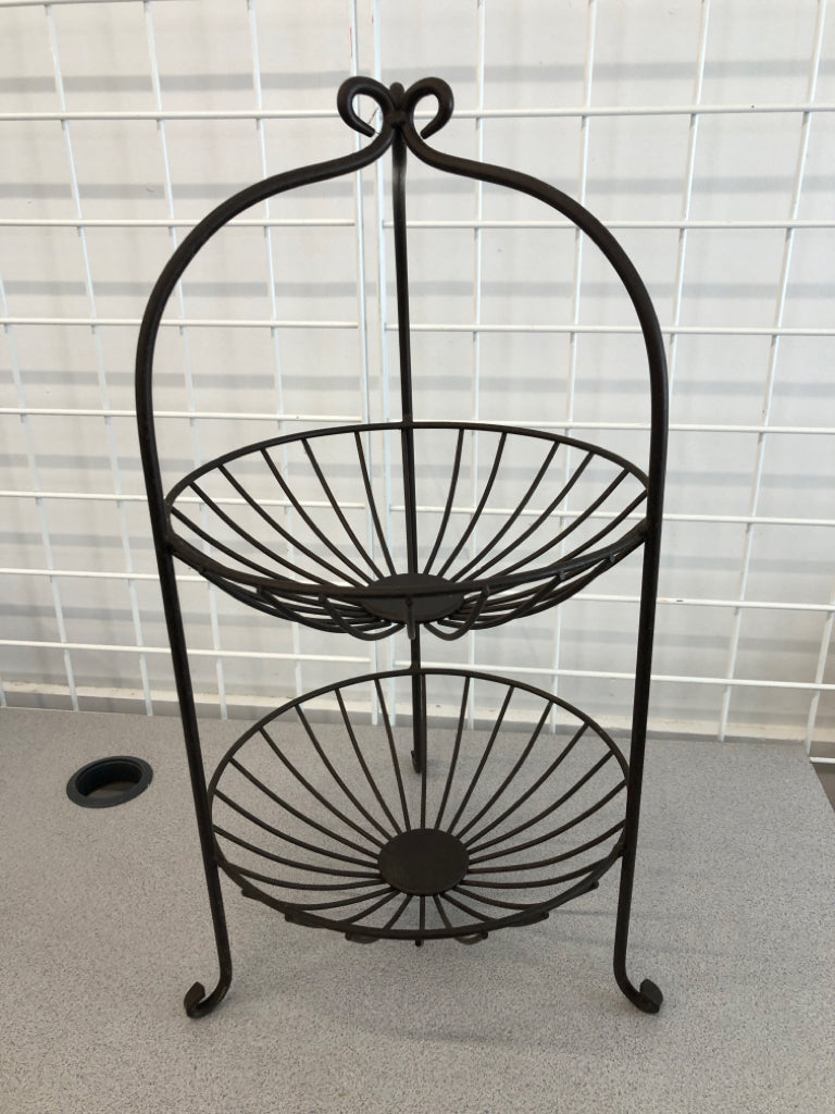 2 TIER BROWN METAL FRUIT BASKET.
