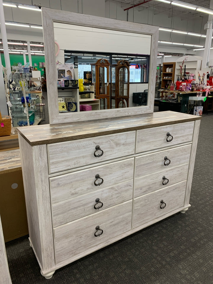ASHLEY WILLOWTOWN 6 DRAWER DRESSER W/MIRROR.