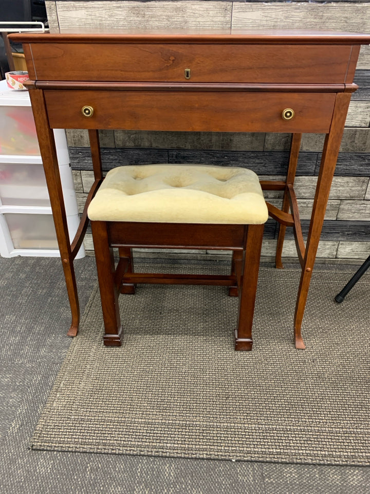WOODEN BOMBAY WRITING DESK W/STOOL.
