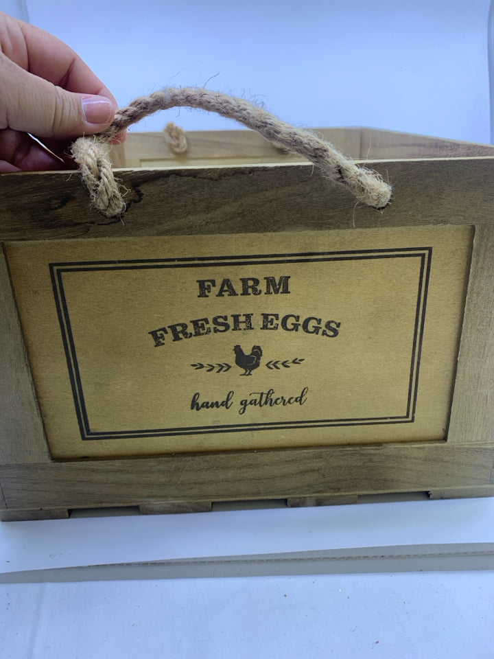 "FARM FRESH EGGS" LIGHT WOOD CRATE.