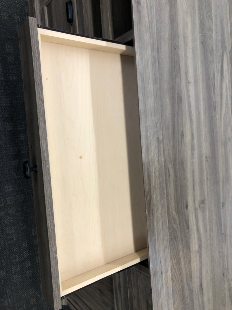 FAUX GREY WOOD DESK DRAWER 4 DRAWERS 2 CUBBIES.