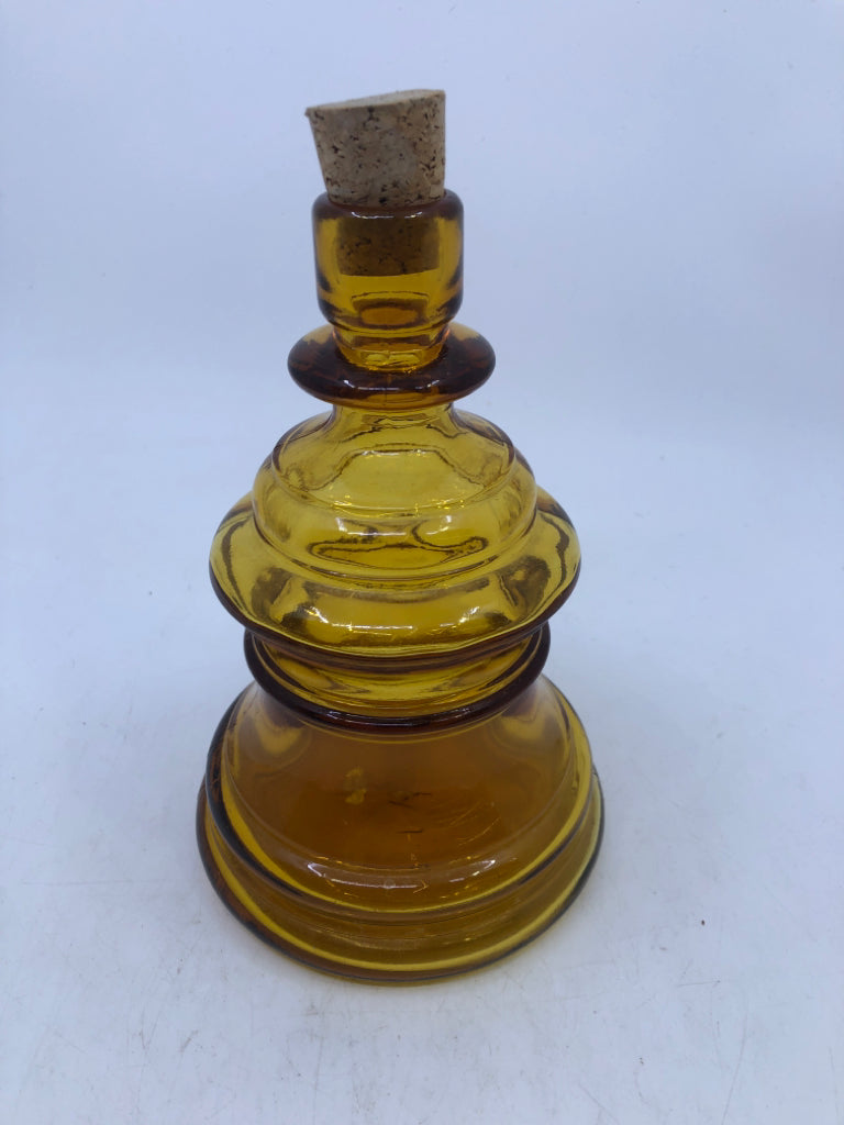 VTG BELL SHAPED AMBER GLASS EMPTY DECANTER.