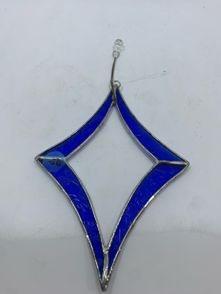 STAINED GLASS DIAMOND SUNCATCHER W/CRYSTAL TEAR DROP.