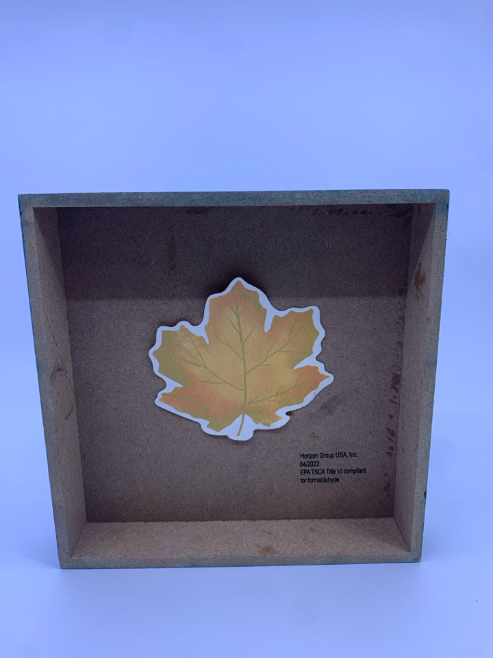 TEAL AUTUMN LEAVES BLOCK SIGN.