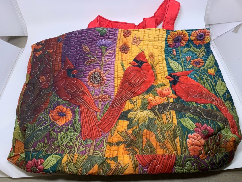 QUILTED CARDINAL TOTE BAG.