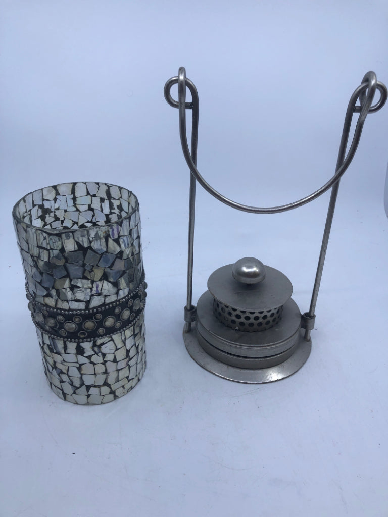 SILVER MOSAIC CANDLE LANTERN.