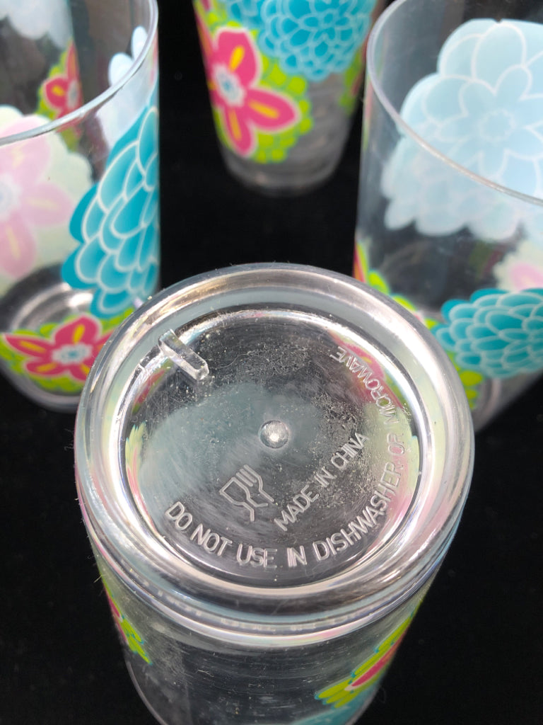 10PC BLUE & PINK FLOWER PLASTIC DRINKING CUPS.