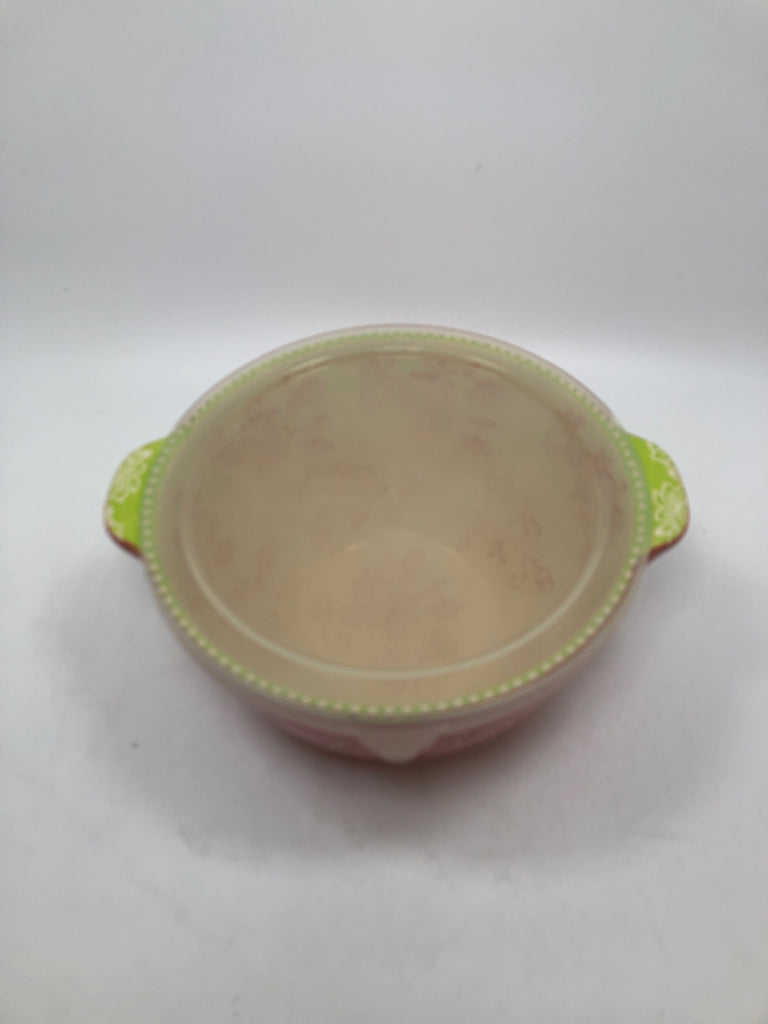 PINK FLORAL LACE BOWL W/PLASTIC LID.
