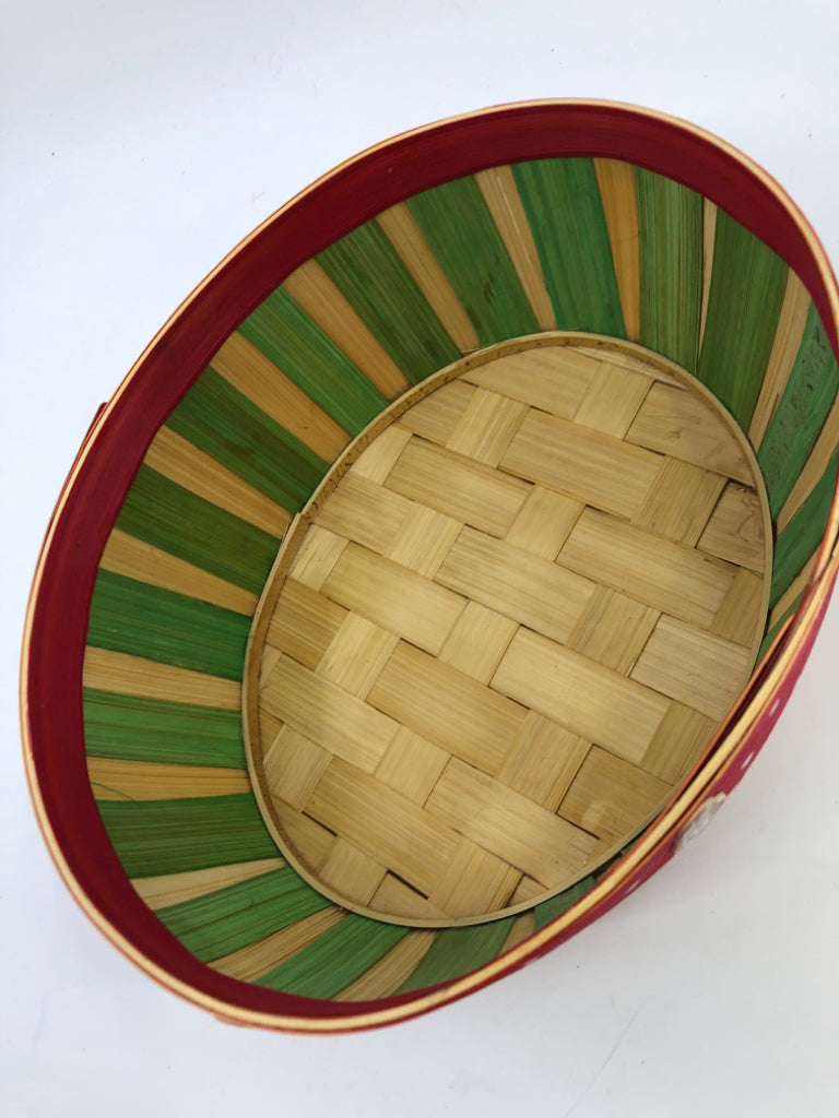 OVAL BLONDE/GREEN/RED BASKET WITH SNOWMEN.