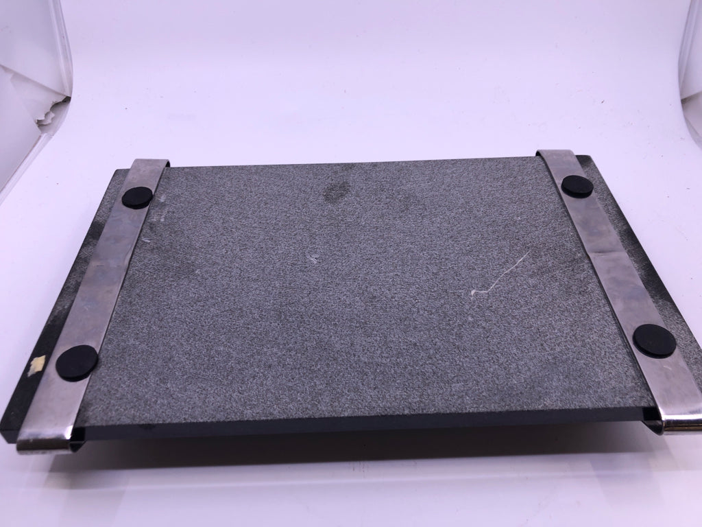 BLACK MARBLE TRAY W/SILVER HANDLES.