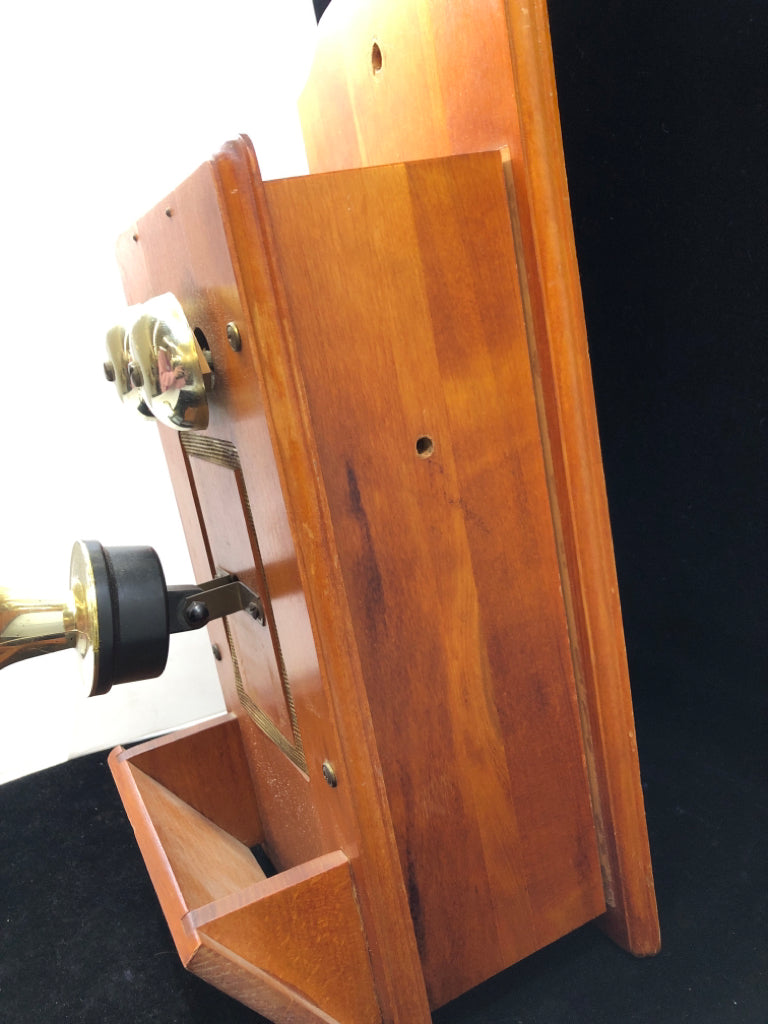 VTG DECOR WOOD PHONE WALL HANGING W/EAGLE DESIGN.