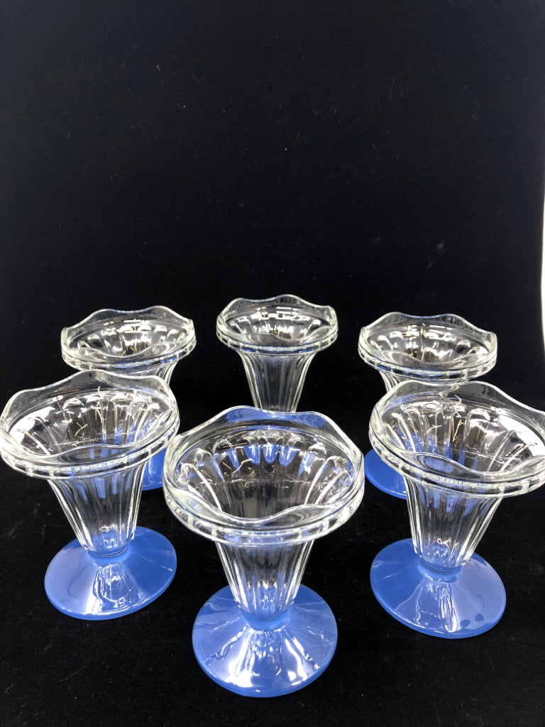 6PC GLASS SUNDAE GLASS W/BLUE BASE.
