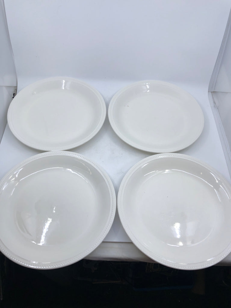 4 WHITE DEEP DINNER PLATES.