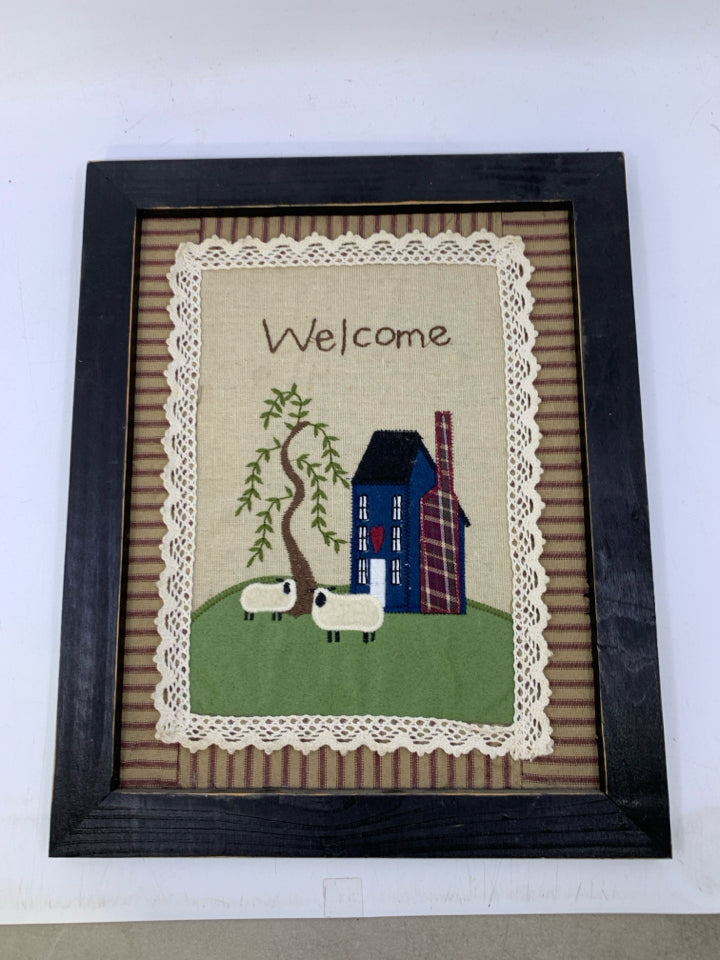 WELCOME FRAMED FABRIC PRINT.