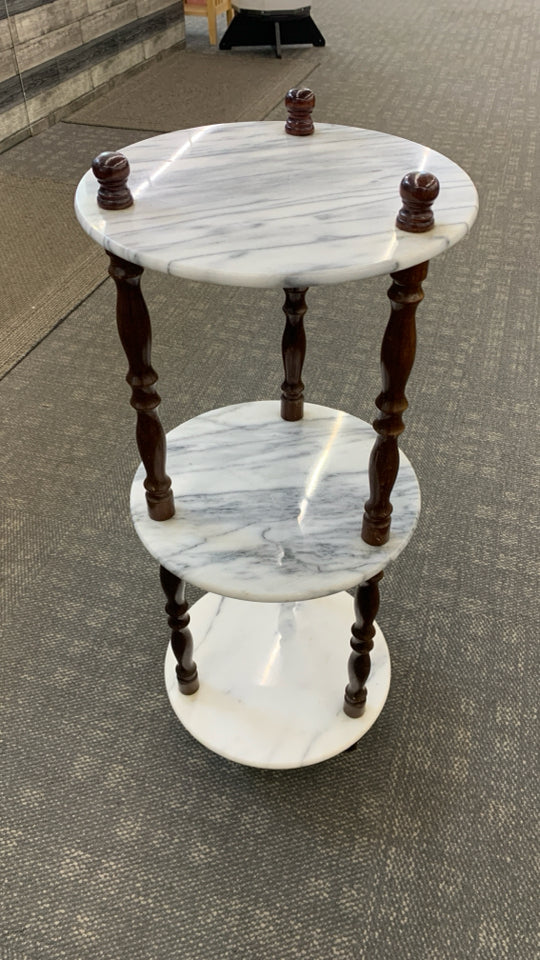 3TIER MARBLE ACCENT TABLE W/SPINDLE LEGS.