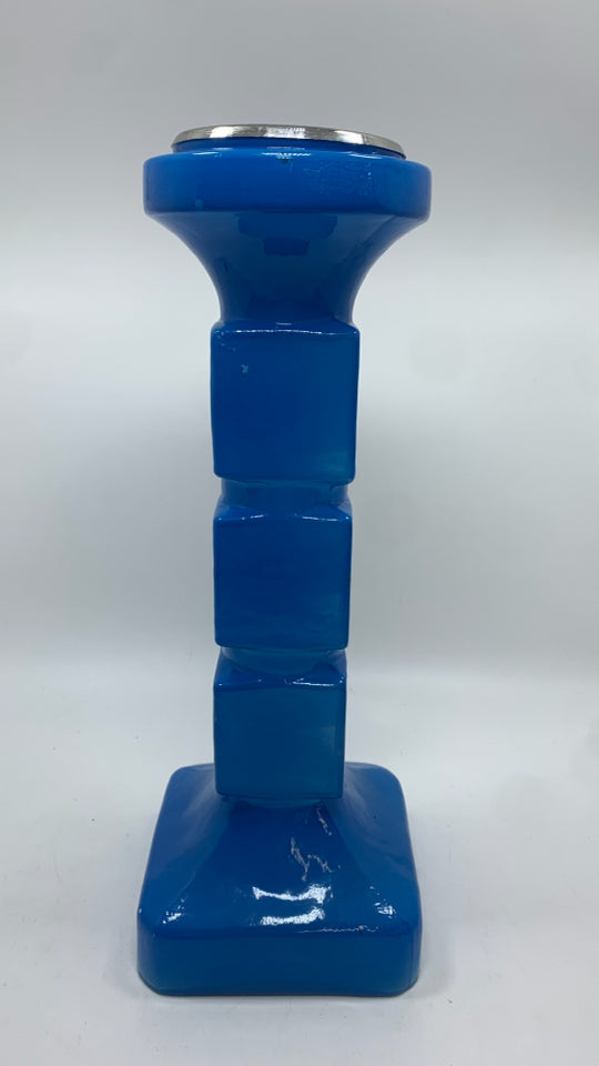 LT BLUE PILLAR CANDLE HOLDER.